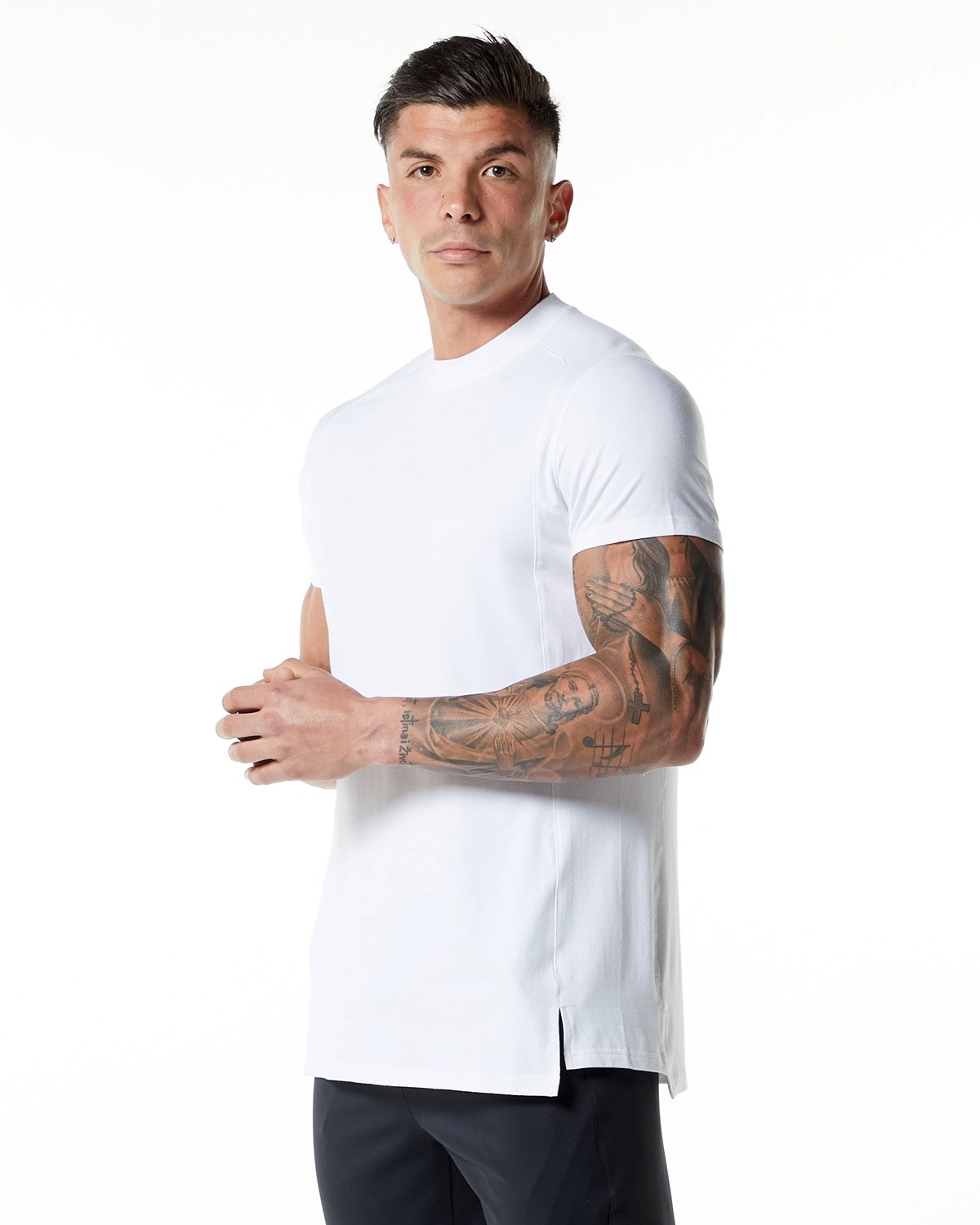 Alphalete High-Neck Premium Kurzes Sleeve Tee Weiß | RX1950627