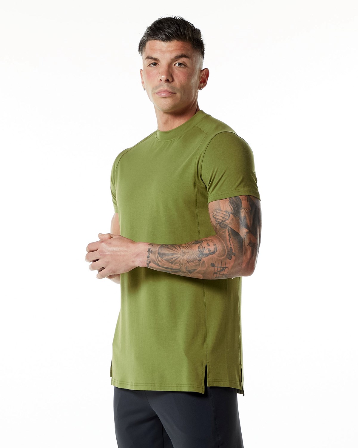 Alphalete High-Neck Premium Kurzes Sleeve Tee Grün | ZQ6403879