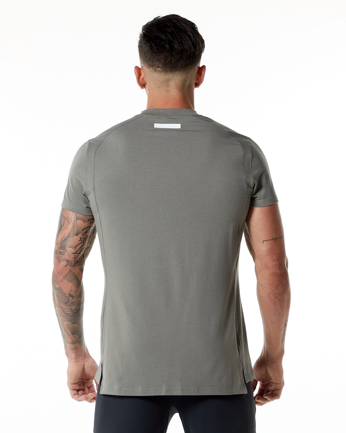 Alphalete High-Neck Premium Kurzes Sleeve Tee Grau | ZW9547231