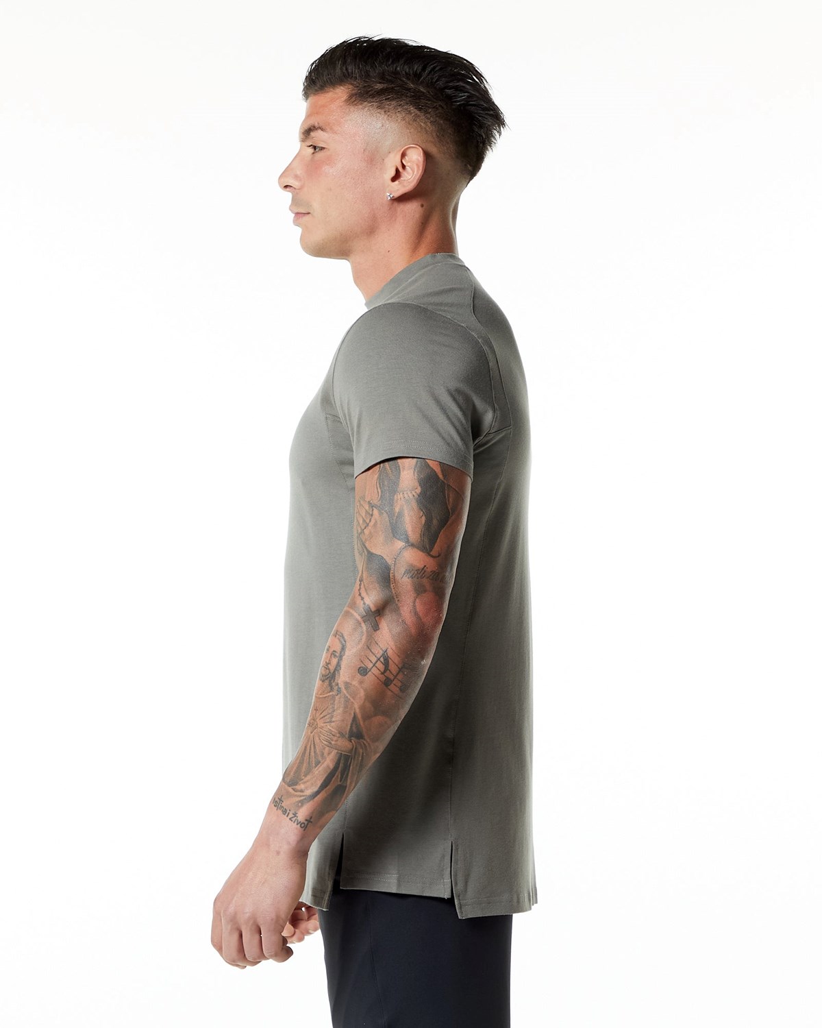 Alphalete High-Neck Premium Kurzes Sleeve Tee Grau | ZW9547231