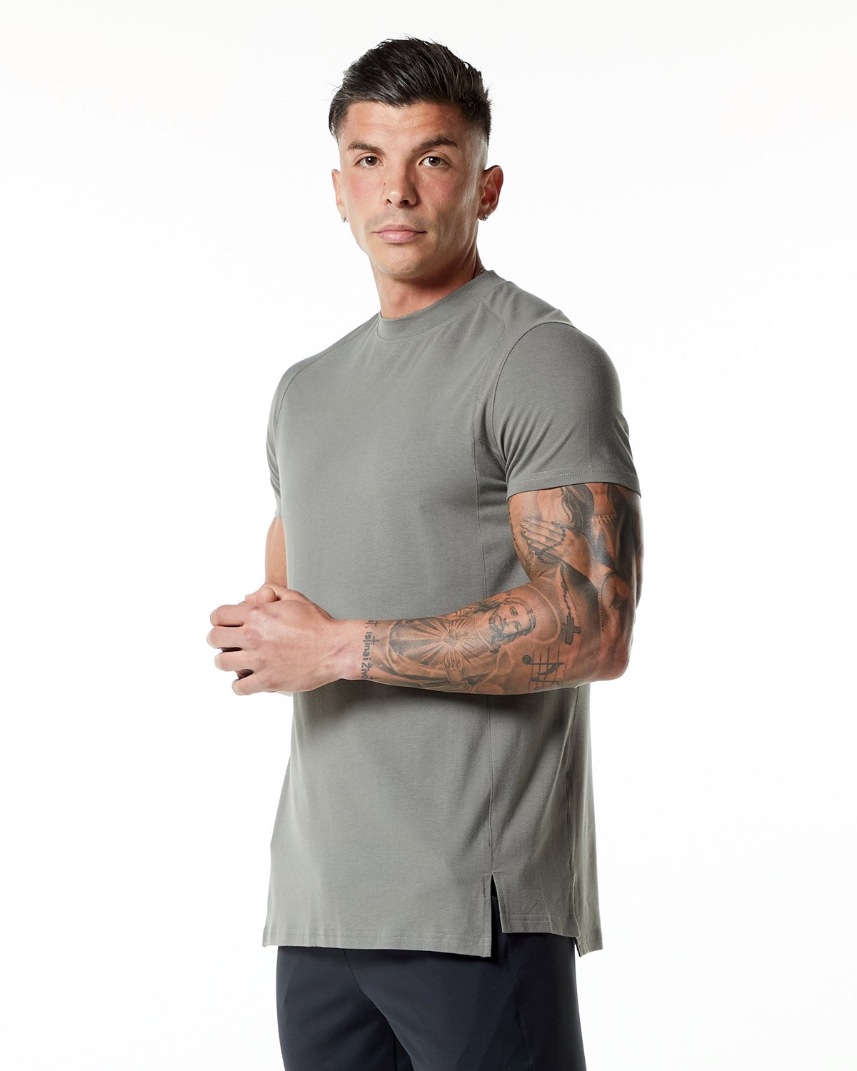 Alphalete High-Neck Premium Kurzes Sleeve Tee Grau | ZW9547231