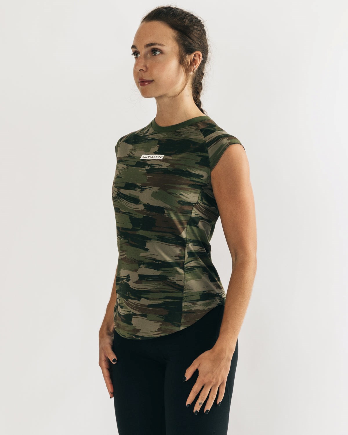 Alphalete High Performance Kurzes Sleeve Tee Olivgrün Camouflage | RU0849257