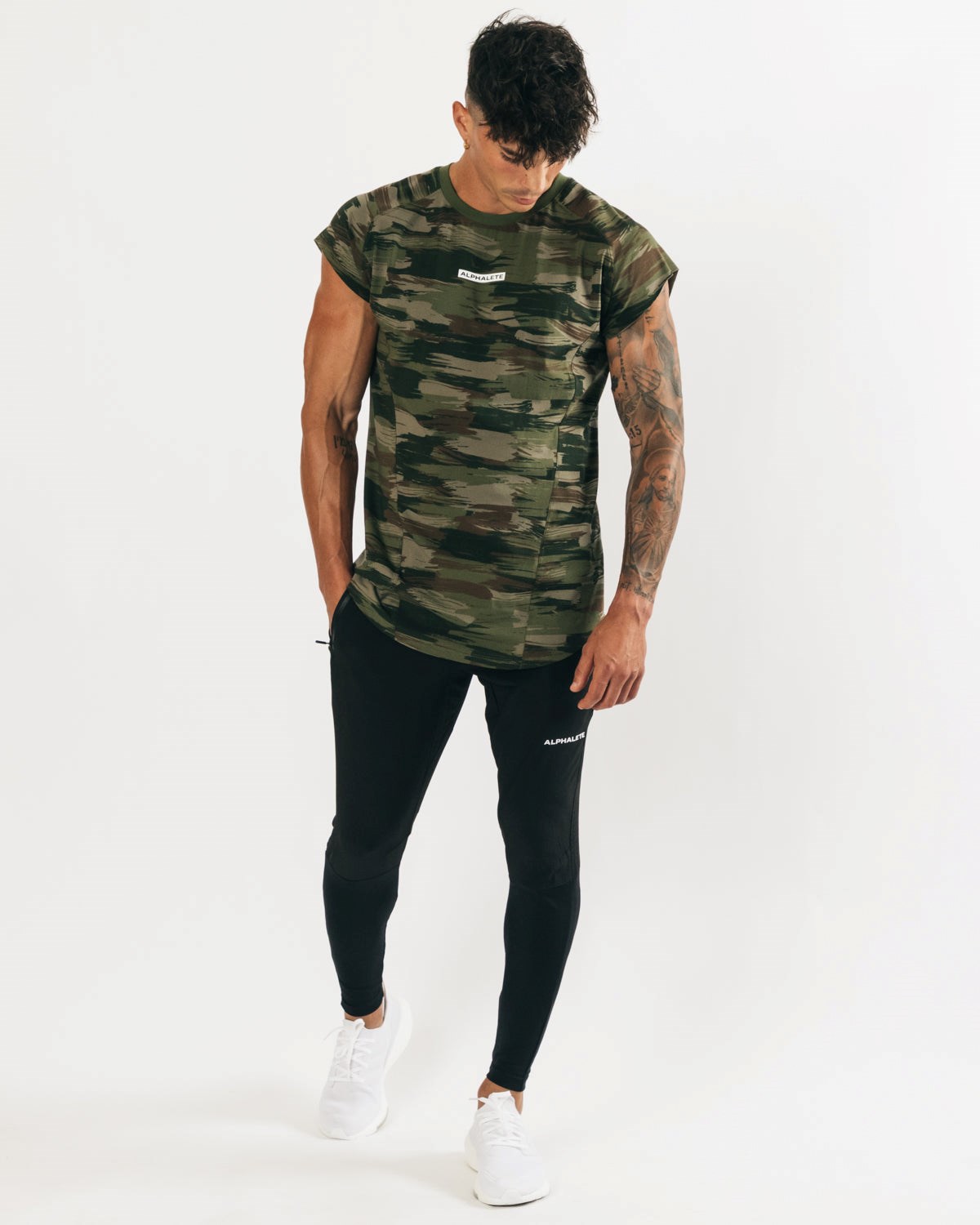 Alphalete High Performance Ärmellose Tee Olivgrün Camouflage | ZG5392718