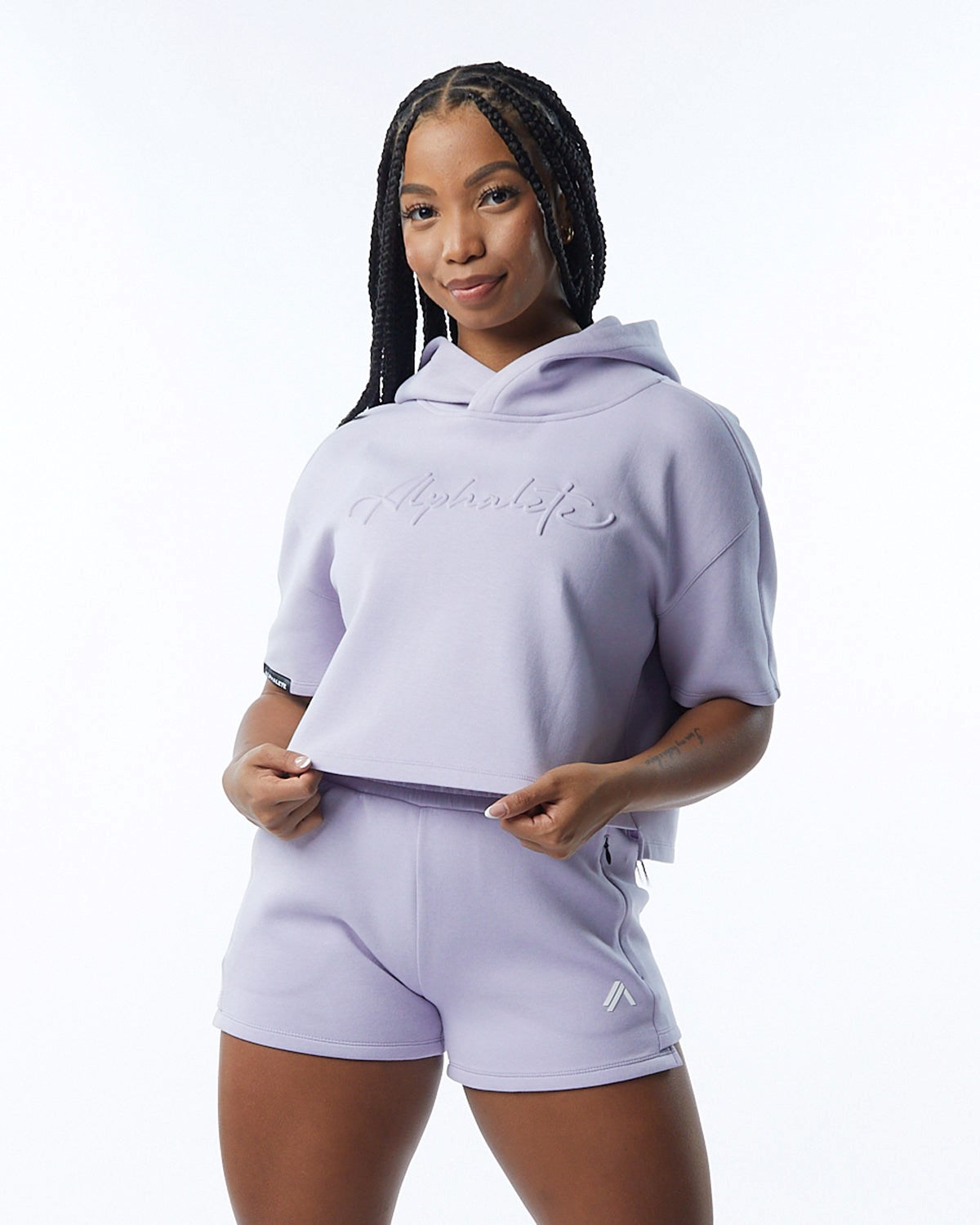 Alphalete Interlock Knit Crop Hoodie Lilac | YZ9107425