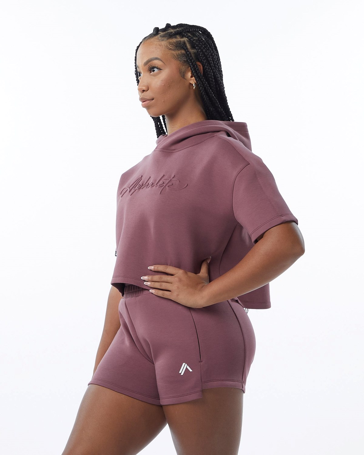 Alphalete Interlock Knit Crop Hoodie Mauve | DG2817653