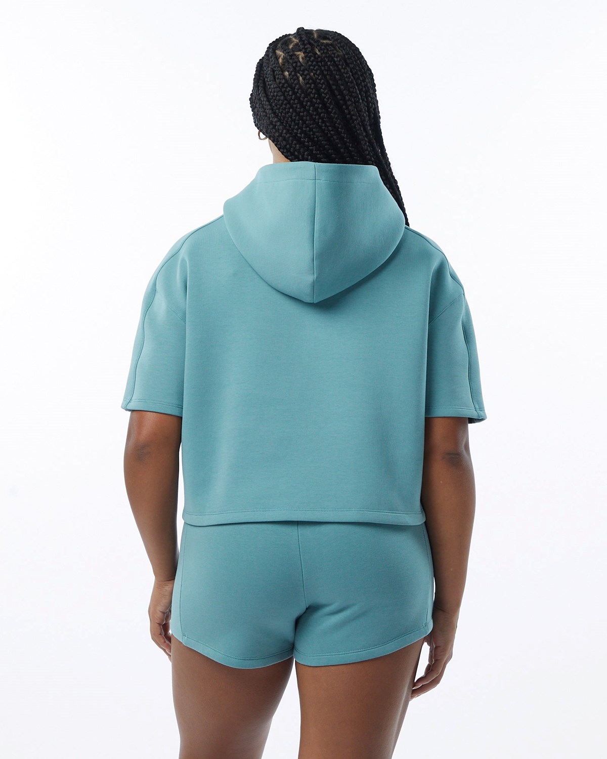 Alphalete Interlock Knit Crop Hoodie Teal | GN6412983