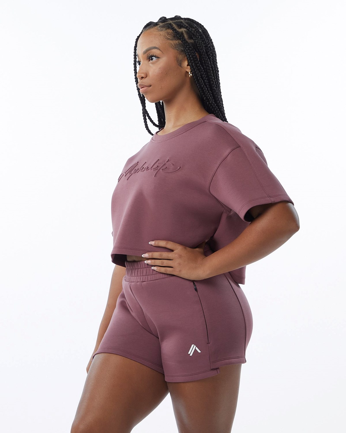 Alphalete Interlock Knit Crop Pullover Mauve | LZ1906457