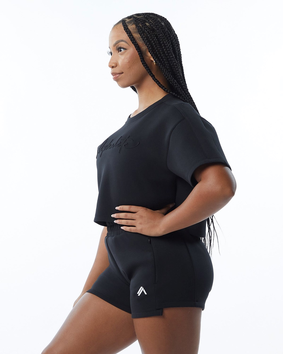 Alphalete Interlock Knit Crop Pullover Schwarz | HM2865017