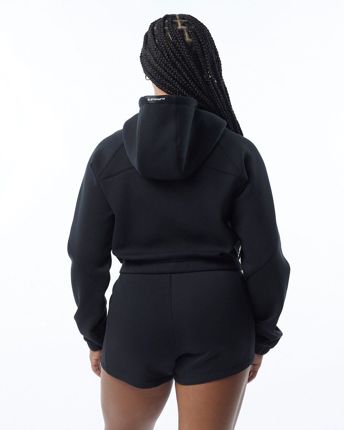 Alphalete Interlock Knit Crop-Zip Hoodie Schwarz | GJ7830542