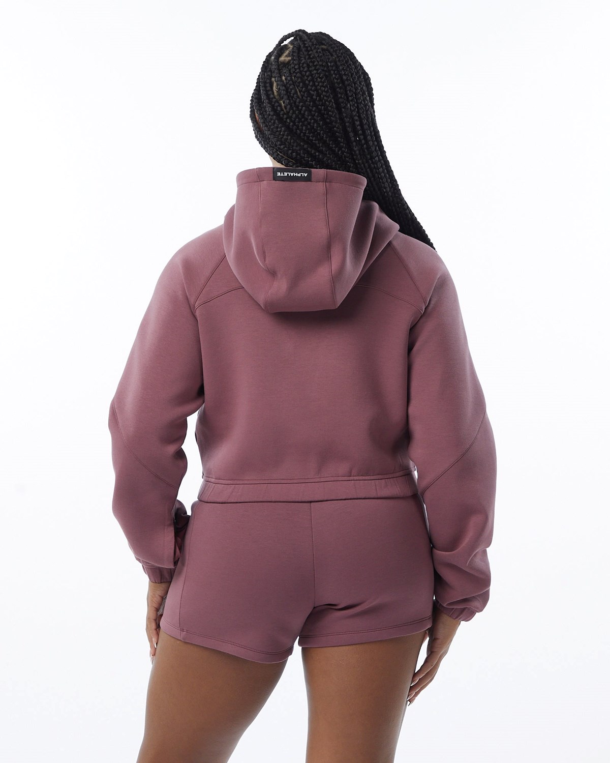 Alphalete Interlock Knit Crop-Zip Hoodie Mauve | GY9158346