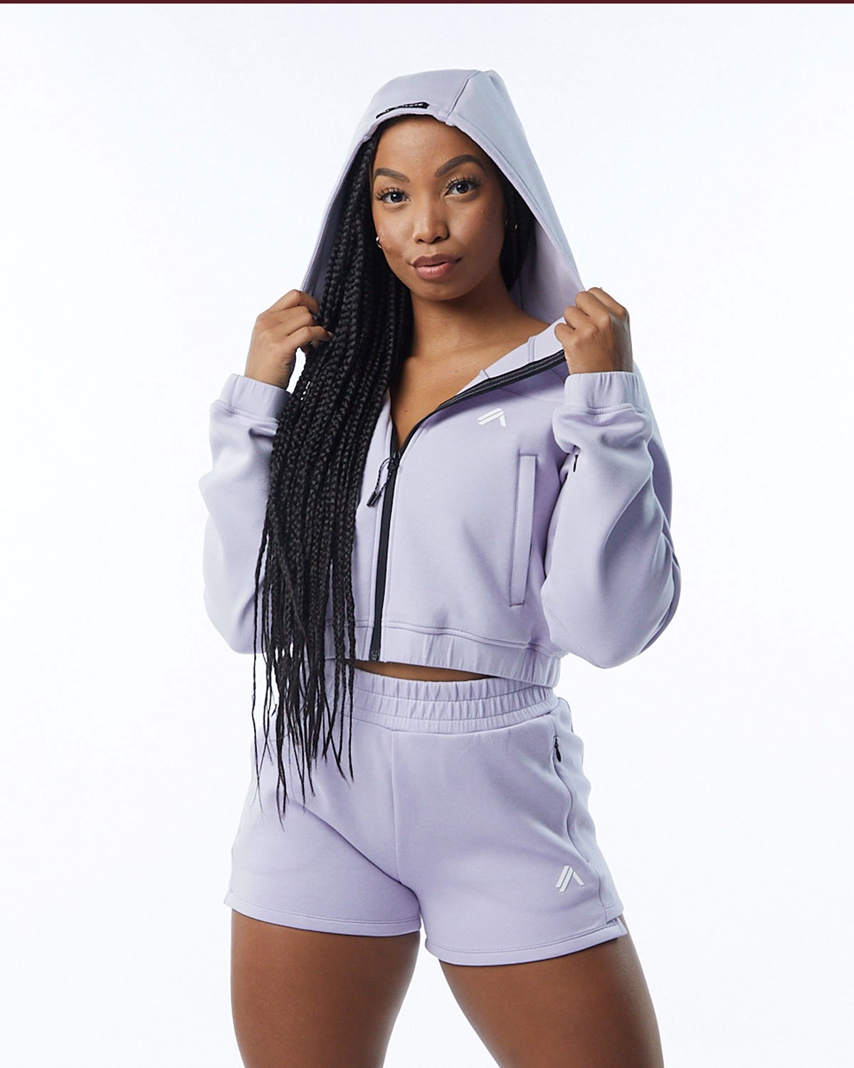 Alphalete Interlock Knit Crop-Zip Hoodie Lilac | LZ6712580