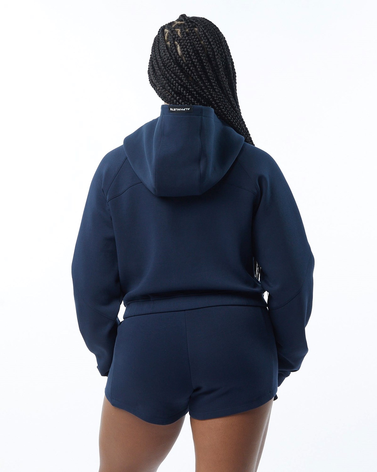 Alphalete Interlock Knit Crop-Zip Hoodie Navy | OE6107853