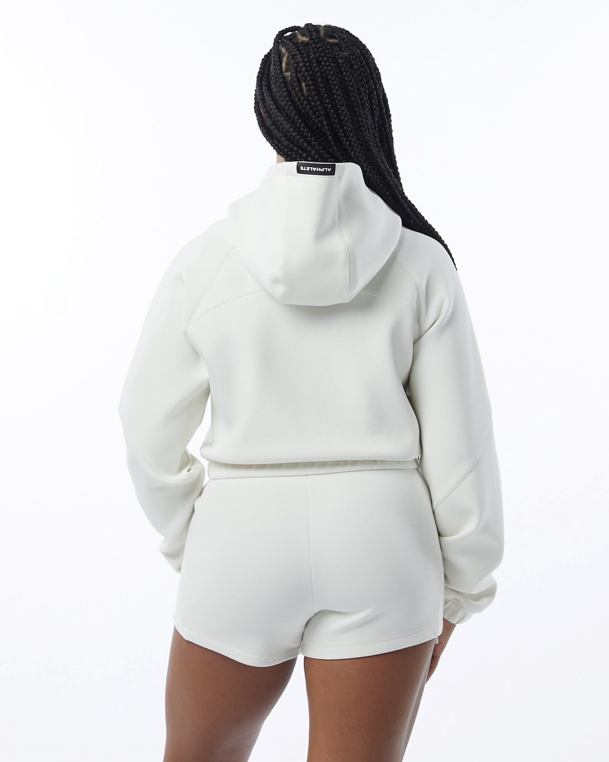 Alphalete Interlock Knit Crop-Zip Hoodie Weiß | SK7906324