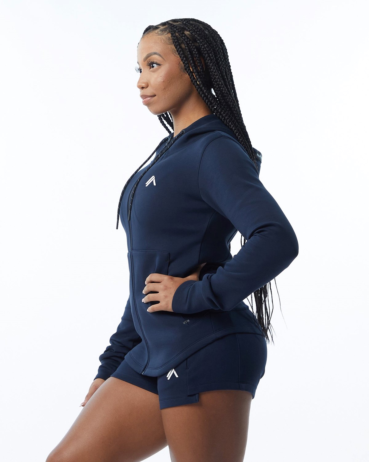 Alphalete Interlock Knit Full-Zip Hoodie Navy | FW4580793