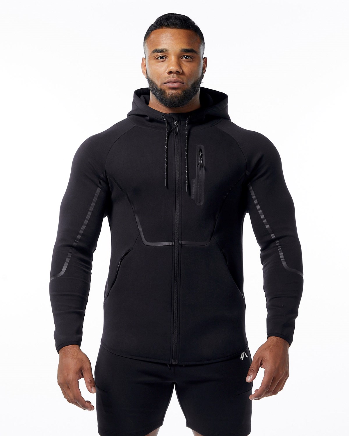 Alphalete Interlock Knit Full-Zip Hoodie Schwarz | MU0246357