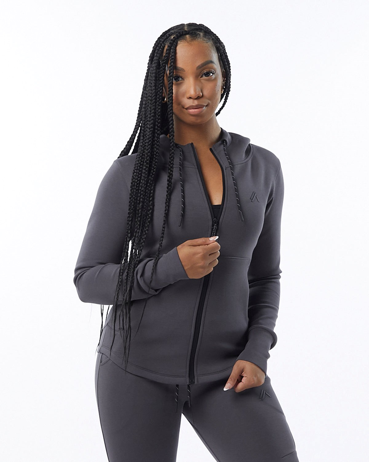 Alphalete Interlock Knit Full-Zip Hoodie Charcoal | OK1032756