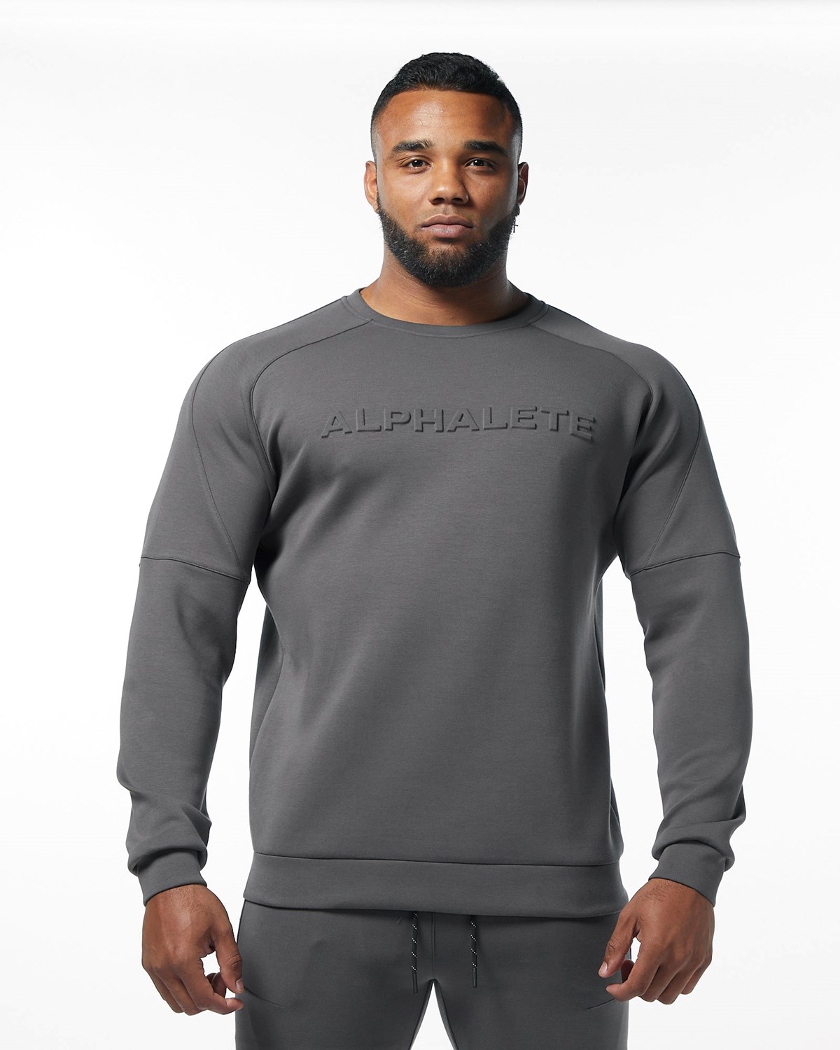 Alphalete Interlock Knit Pullover Charcoal | GB1450867