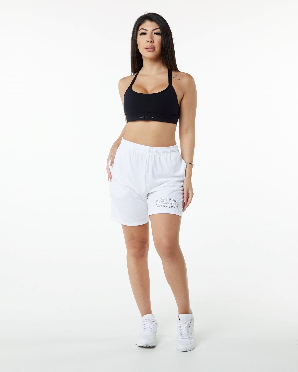 Alphalete Luxury Gefütterte 4-Way Stretch Mesh Kurzes Weiß | PU8354071