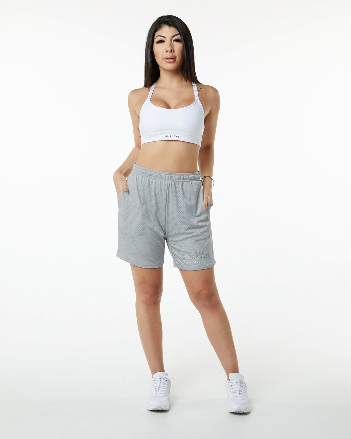 Alphalete Luxury Gefütterte 4-Way Stretch Mesh Kurzes Grau | XE0687315