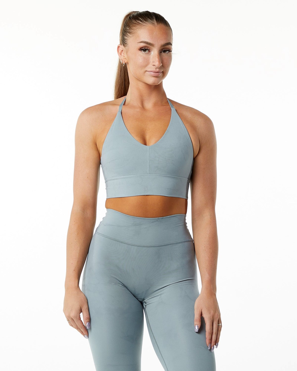 Alphalete Medium-Impact Luxury Sports Bra Washed Denim | WR5496278