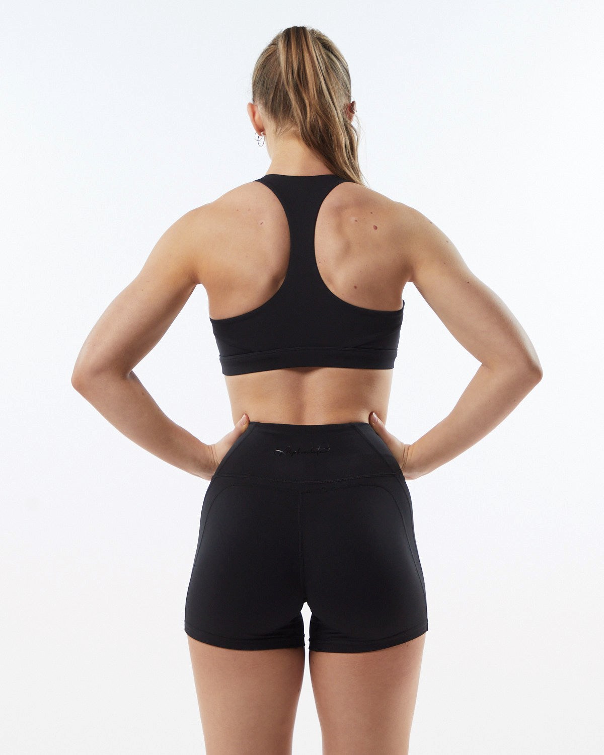 Alphalete Medium-Support Racer Back Sports Bra Blackout | JS1054987