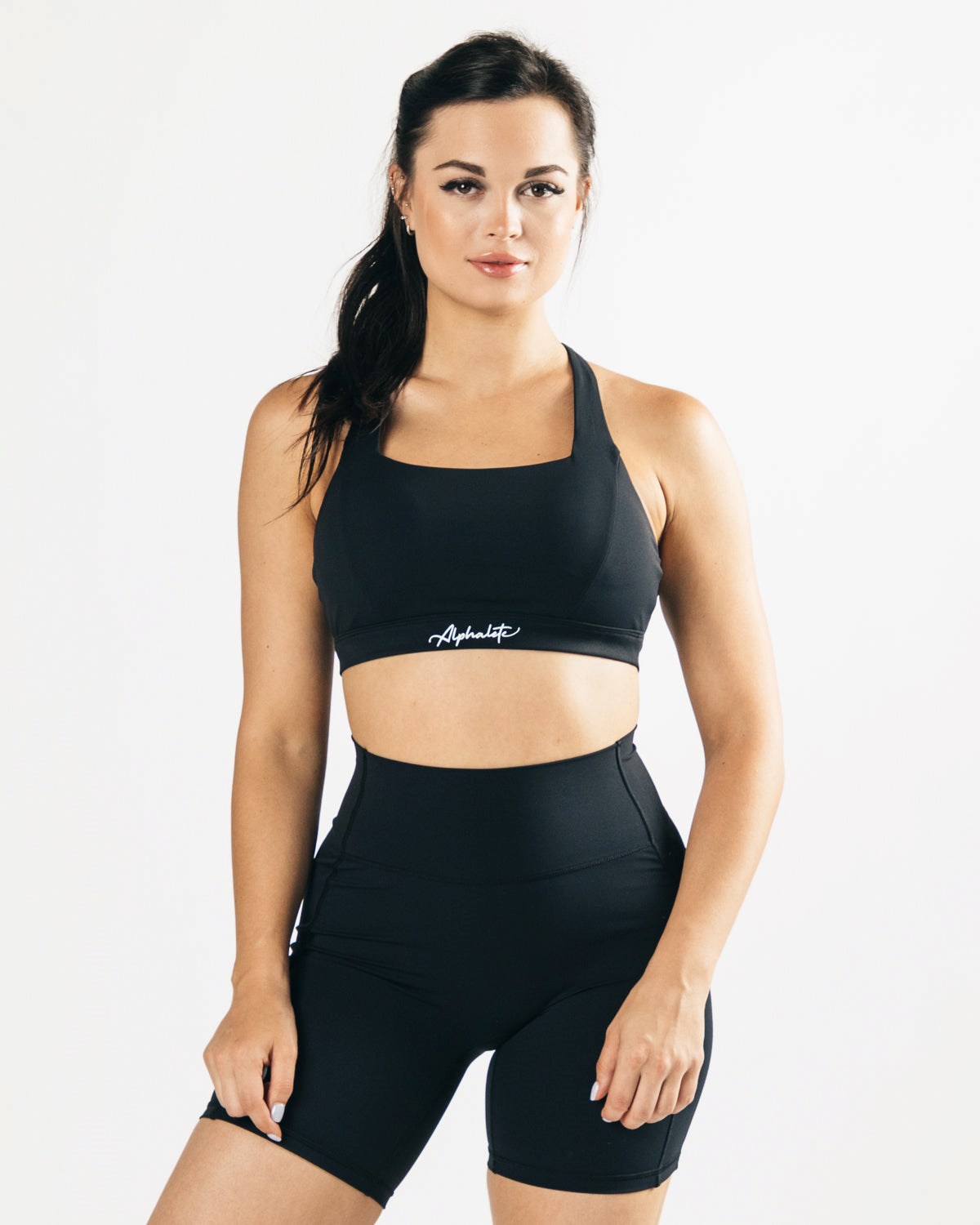 Alphalete Medium-Support Riemen Open Back Sports Bra Schwarz | TS2536817