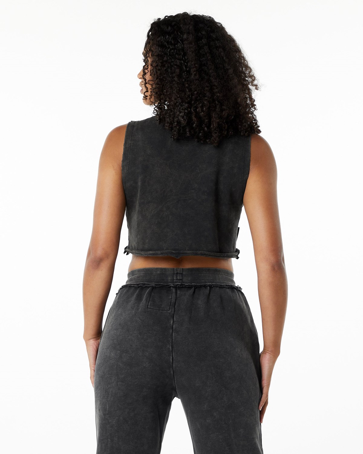 Alphalete Mid-Weight Washed Terry Crop Cutoff Onyx | PL4012537