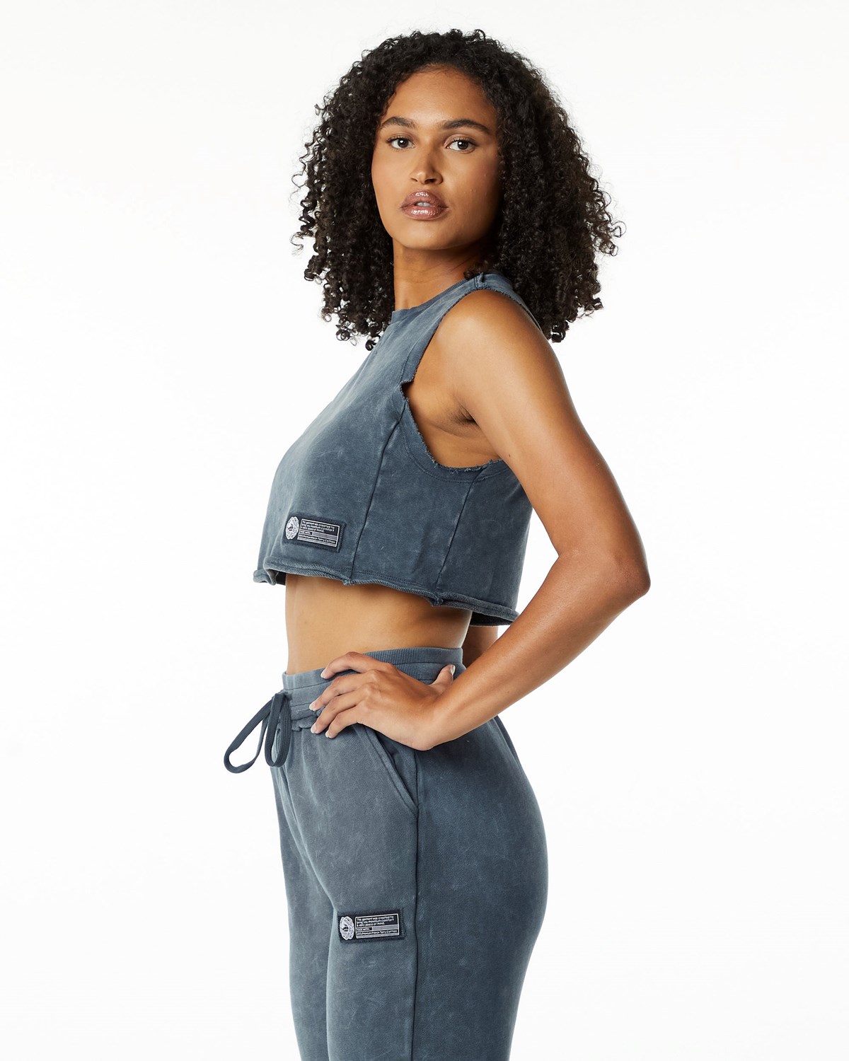 Alphalete Mid-Weight Washed Terry Crop Cutoff Blau | TC0974183