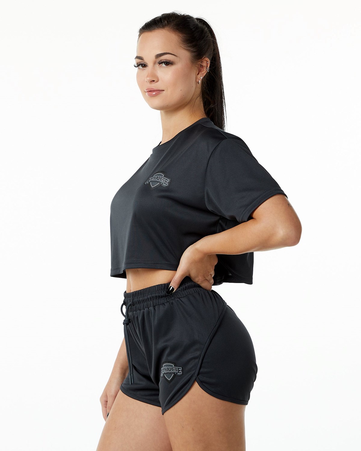 Alphalete Oversized Crop Jersey Schwarz | SK8451739