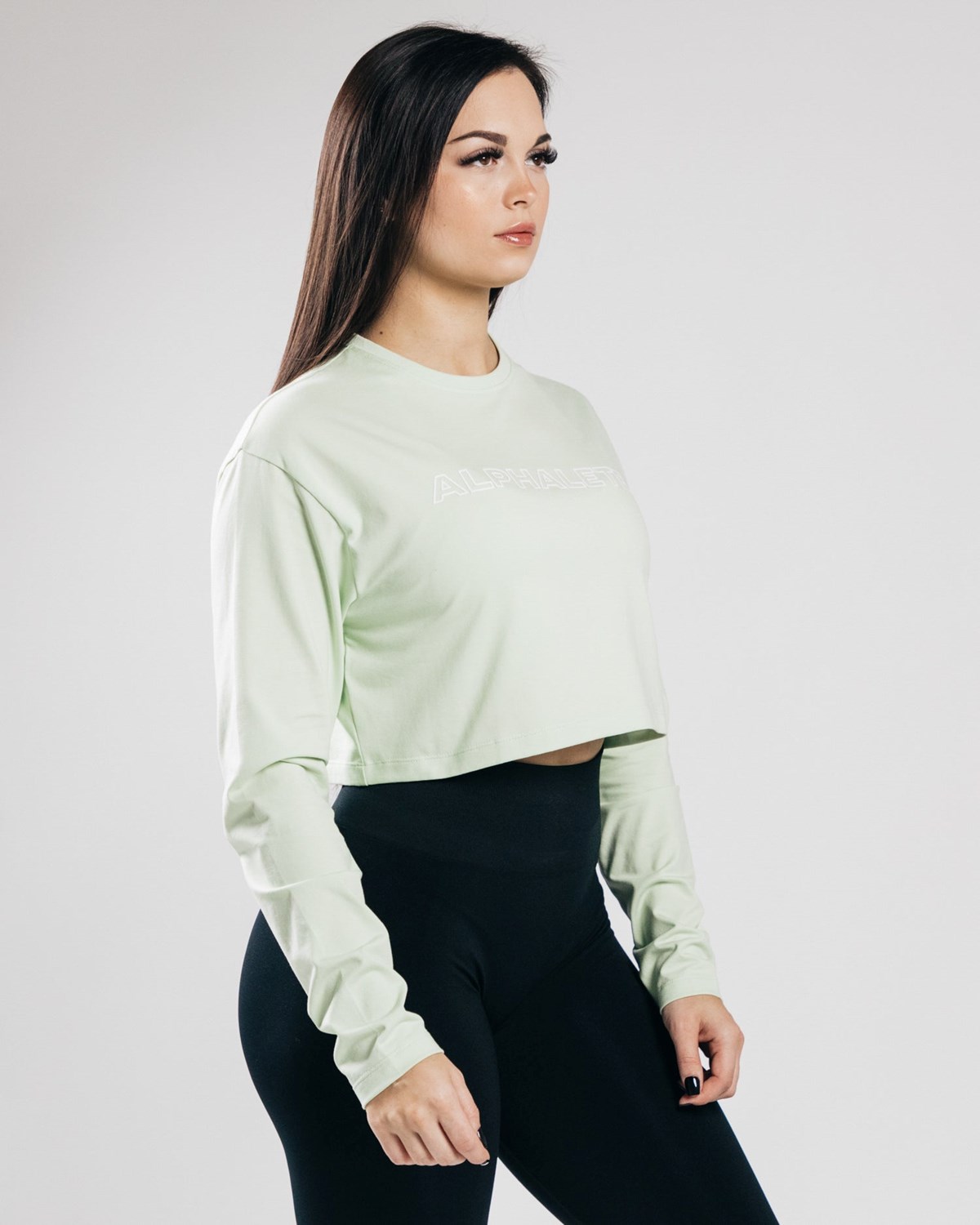 Alphalete Oversized Performance Long Sleeve Crop Frozen Spring | BJ0362875