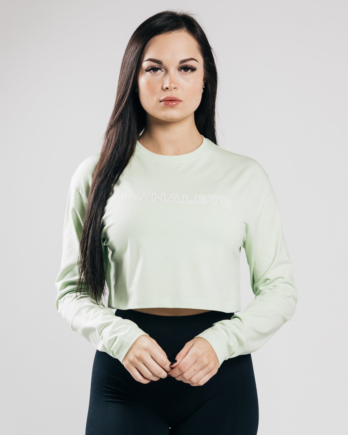 Alphalete Oversized Performance Long Sleeve Crop Frozen Spring | BJ0362875