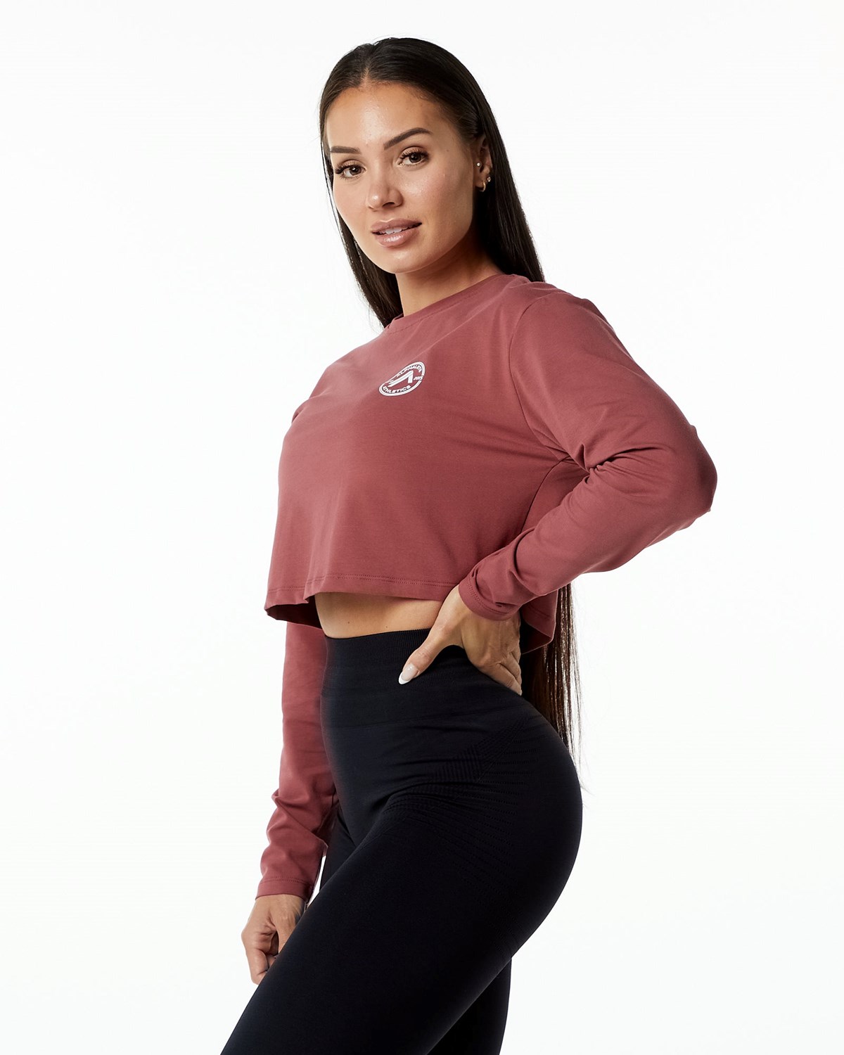 Alphalete Oversized Performance Long Sleeve Crop Gingerbread | BV1956704