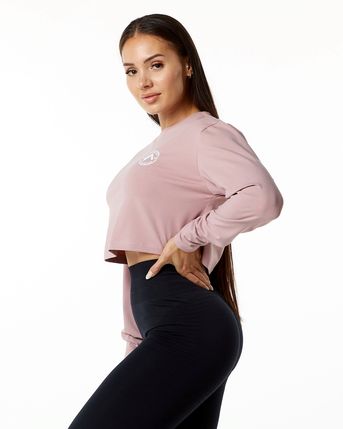 Alphalete Oversized Performance Long Sleeve Crop Mauve | JF3725864