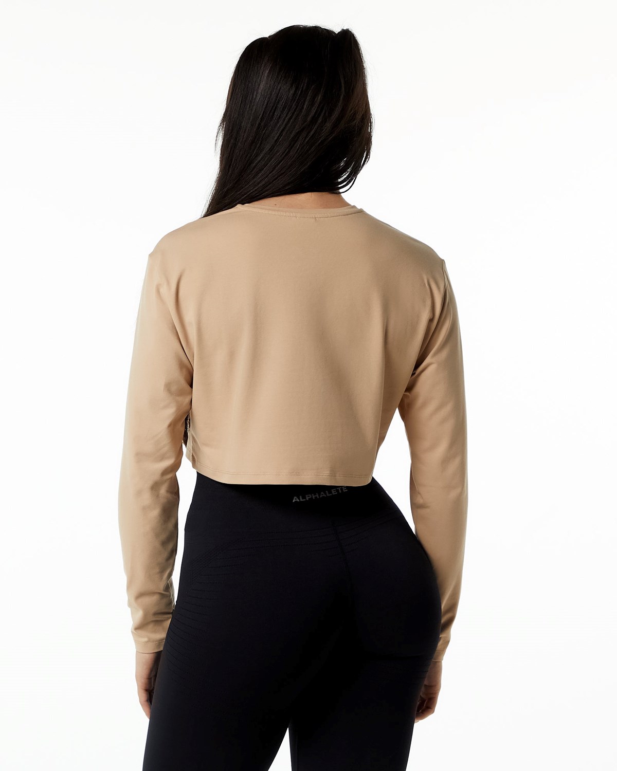 Alphalete Oversized Performance Long Sleeve Crop Taupe | MD2630478