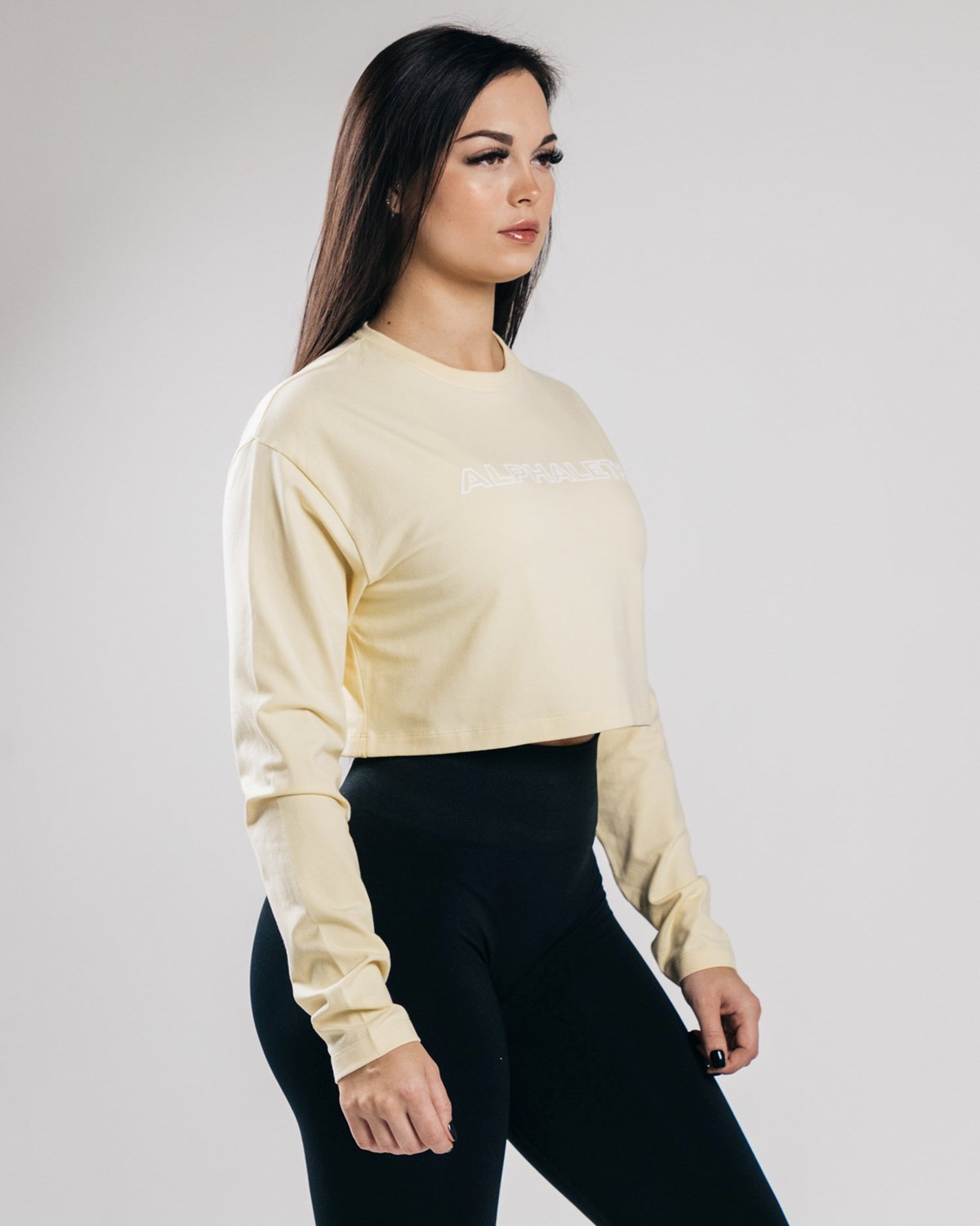 Alphalete Oversized Performance Long Sleeve Crop Sea Salt | MJ8319602