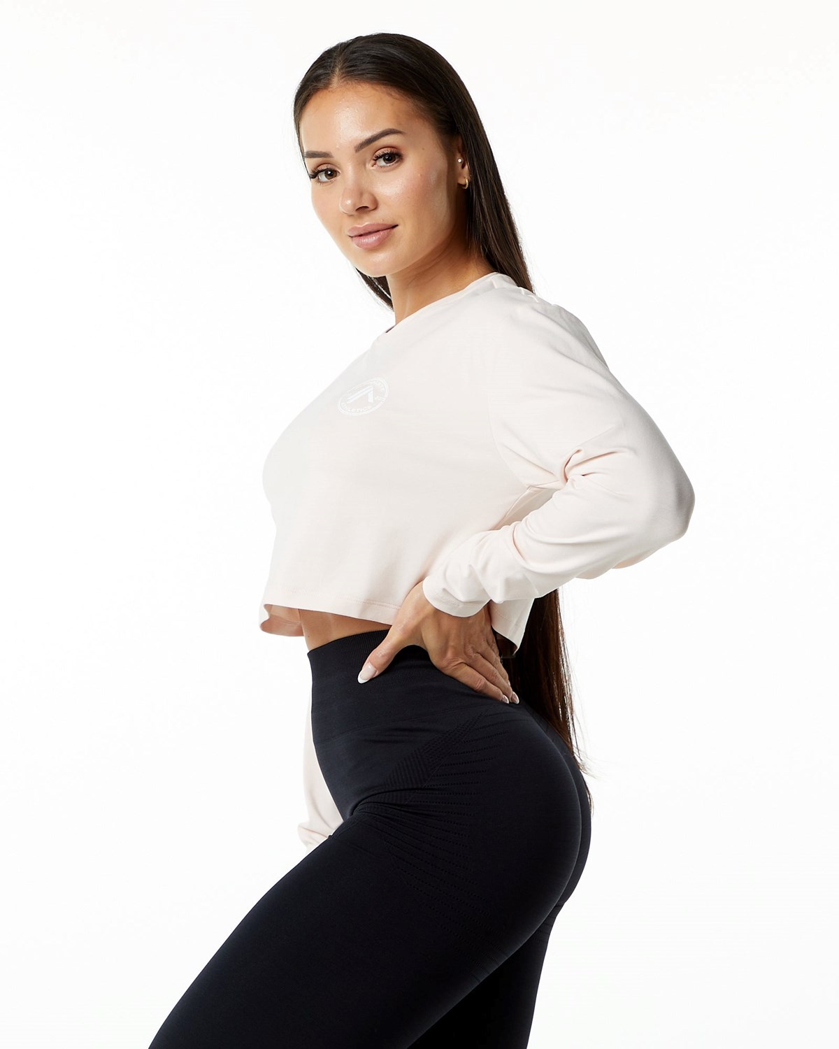 Alphalete Oversized Performance Long Sleeve Crop Blush | QM3415087