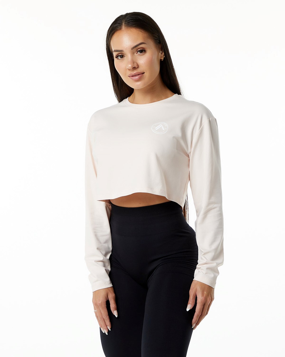 Alphalete Oversized Performance Long Sleeve Crop Blush | QM3415087