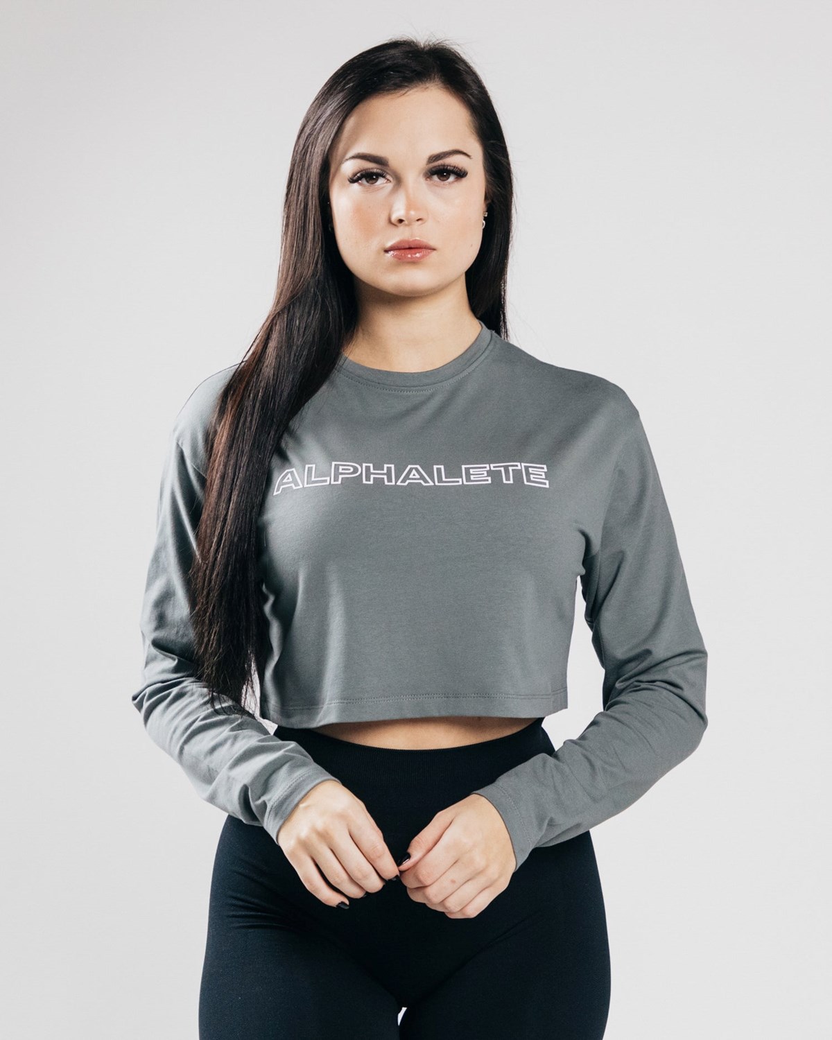 Alphalete Oversized Performance Long Sleeve Crop Concrete | RI9450286