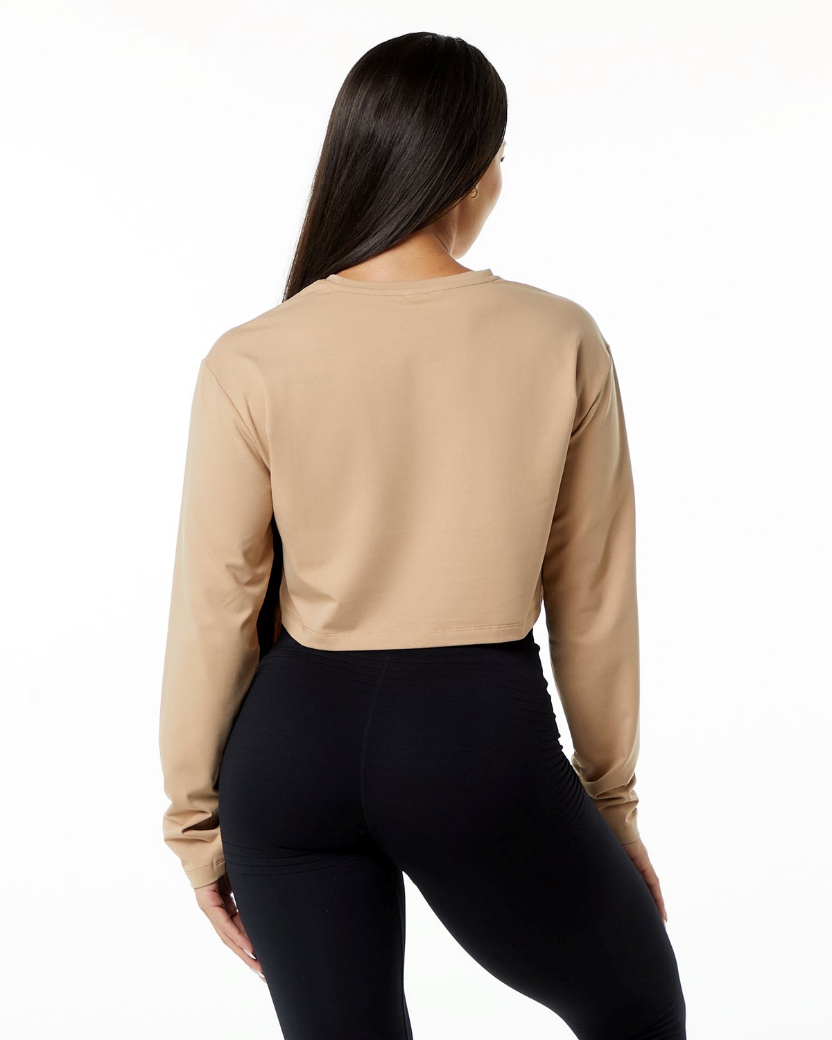 Alphalete Oversized Performance Long Sleeve Crop Taupe | UQ3124067