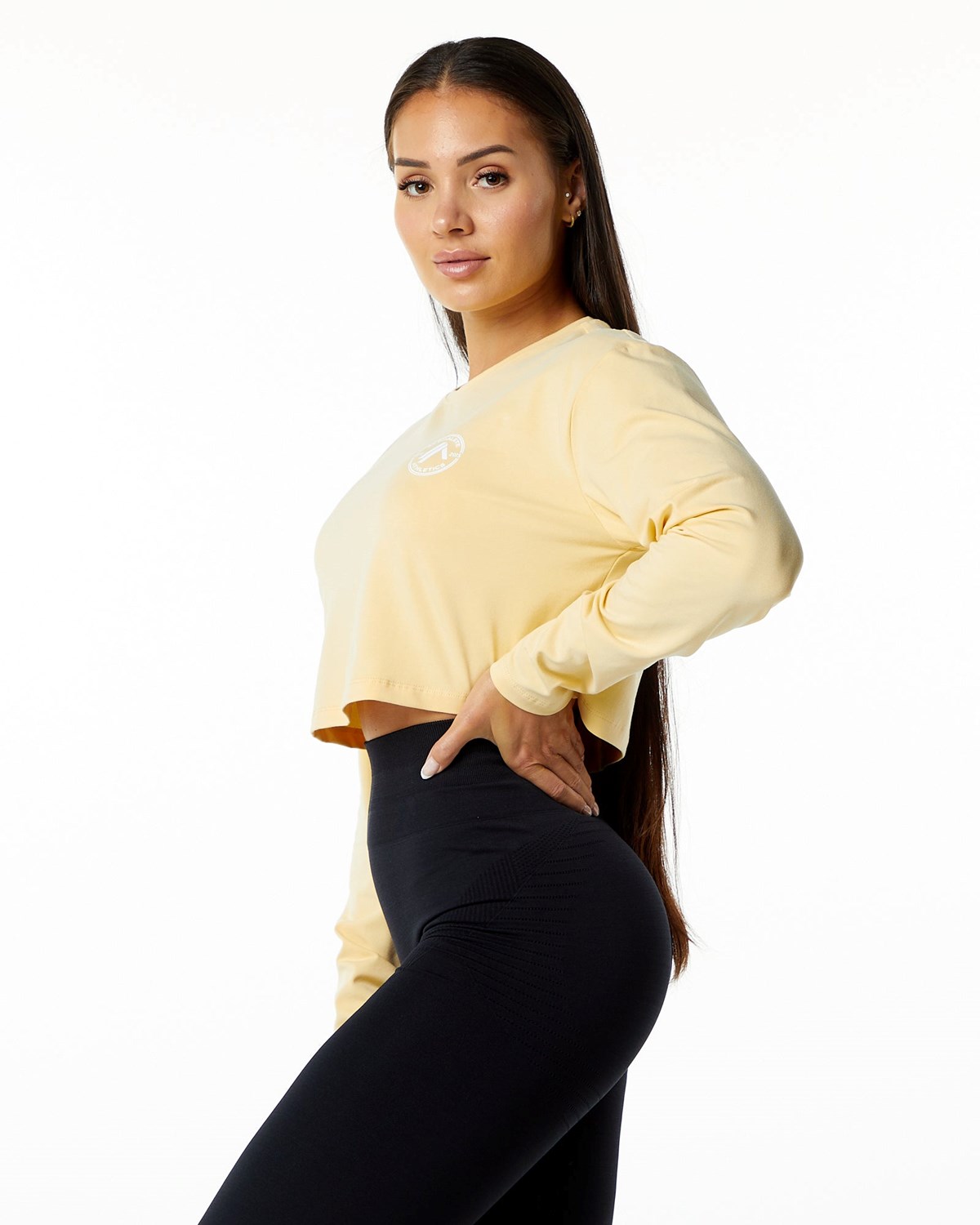 Alphalete Oversized Performance Long Sleeve Crop Daffodil | WB6843579