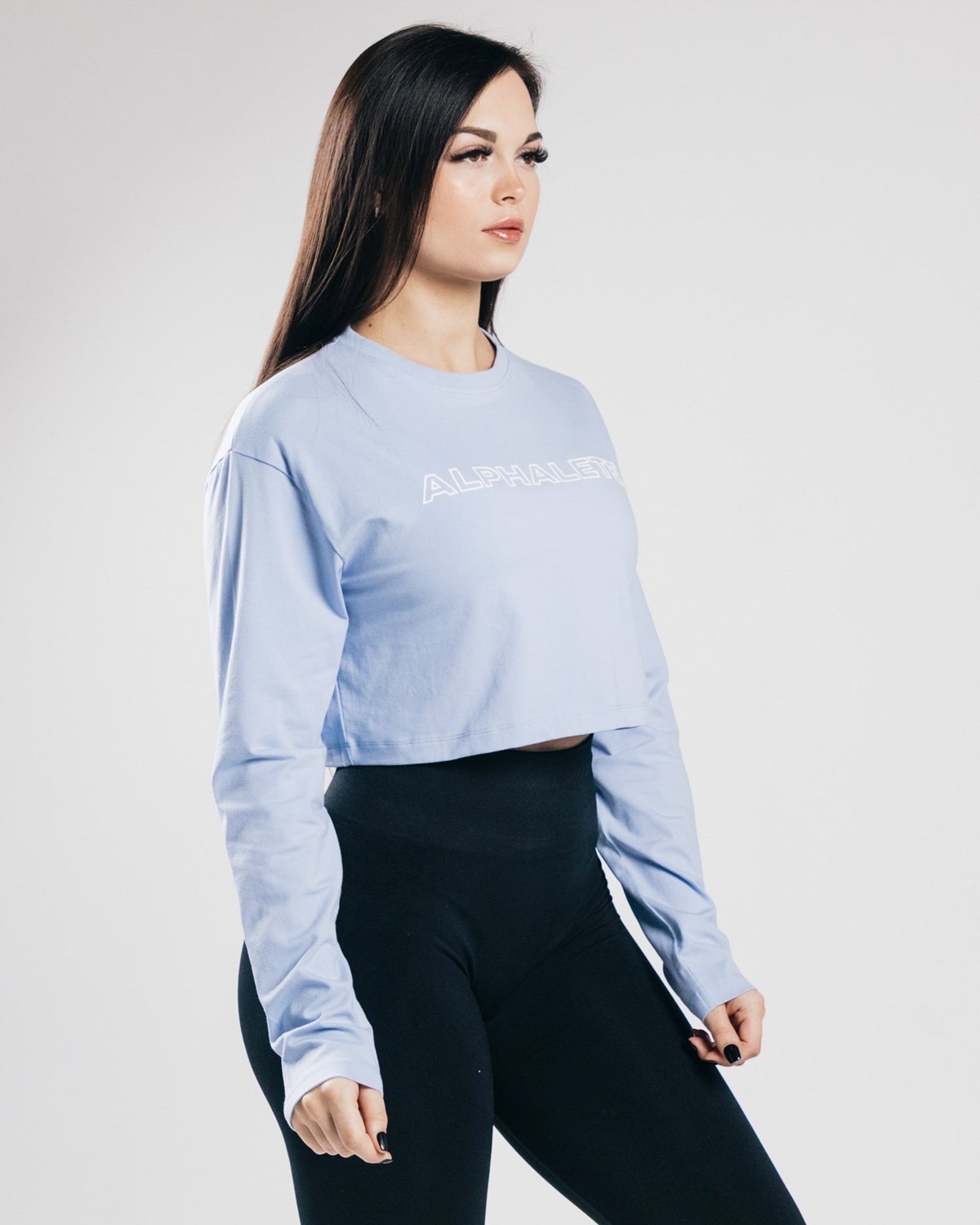 Alphalete Oversized Performance Long Sleeve Crop Blau | WQ9076541