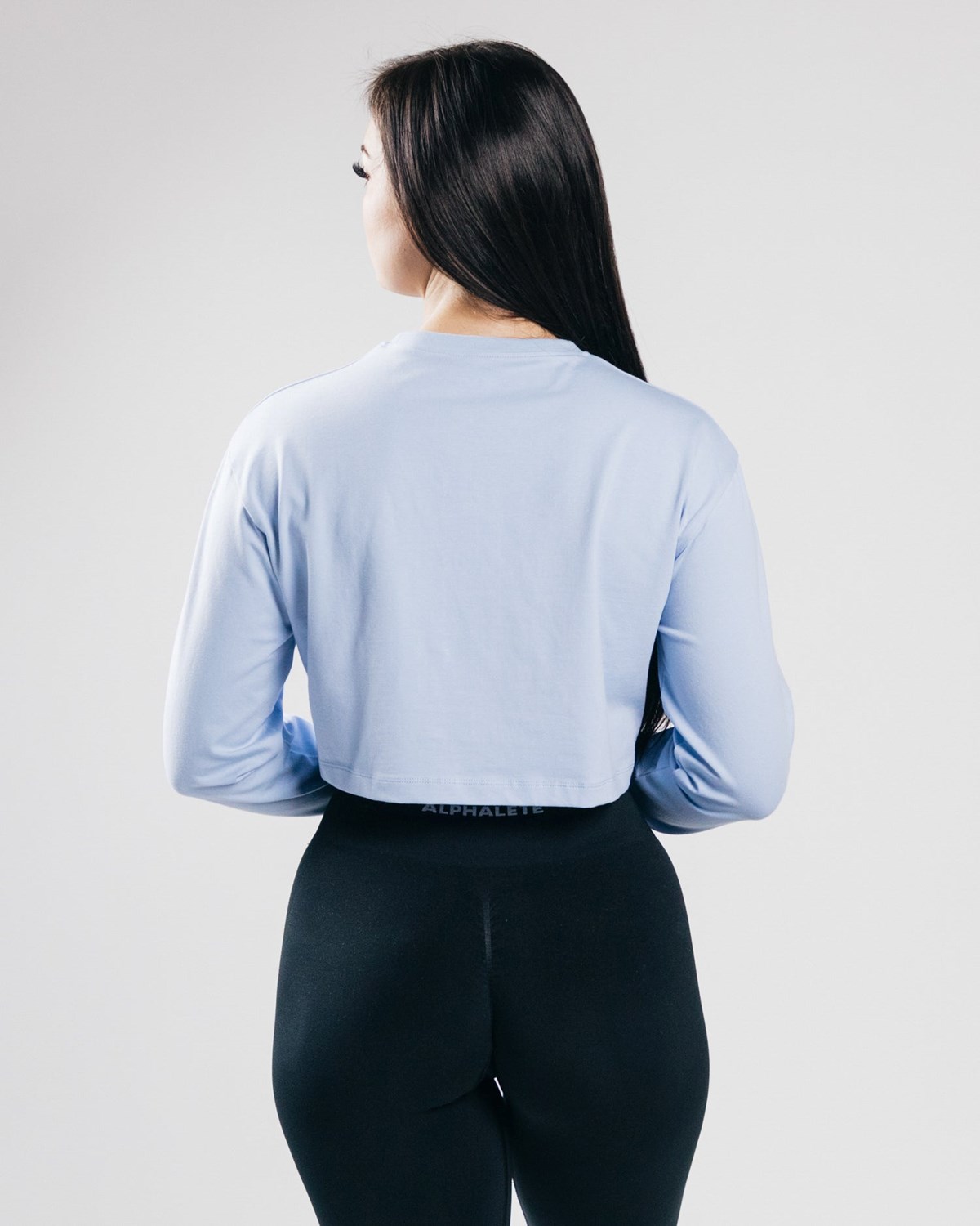 Alphalete Oversized Performance Long Sleeve Crop Blau | WQ9076541