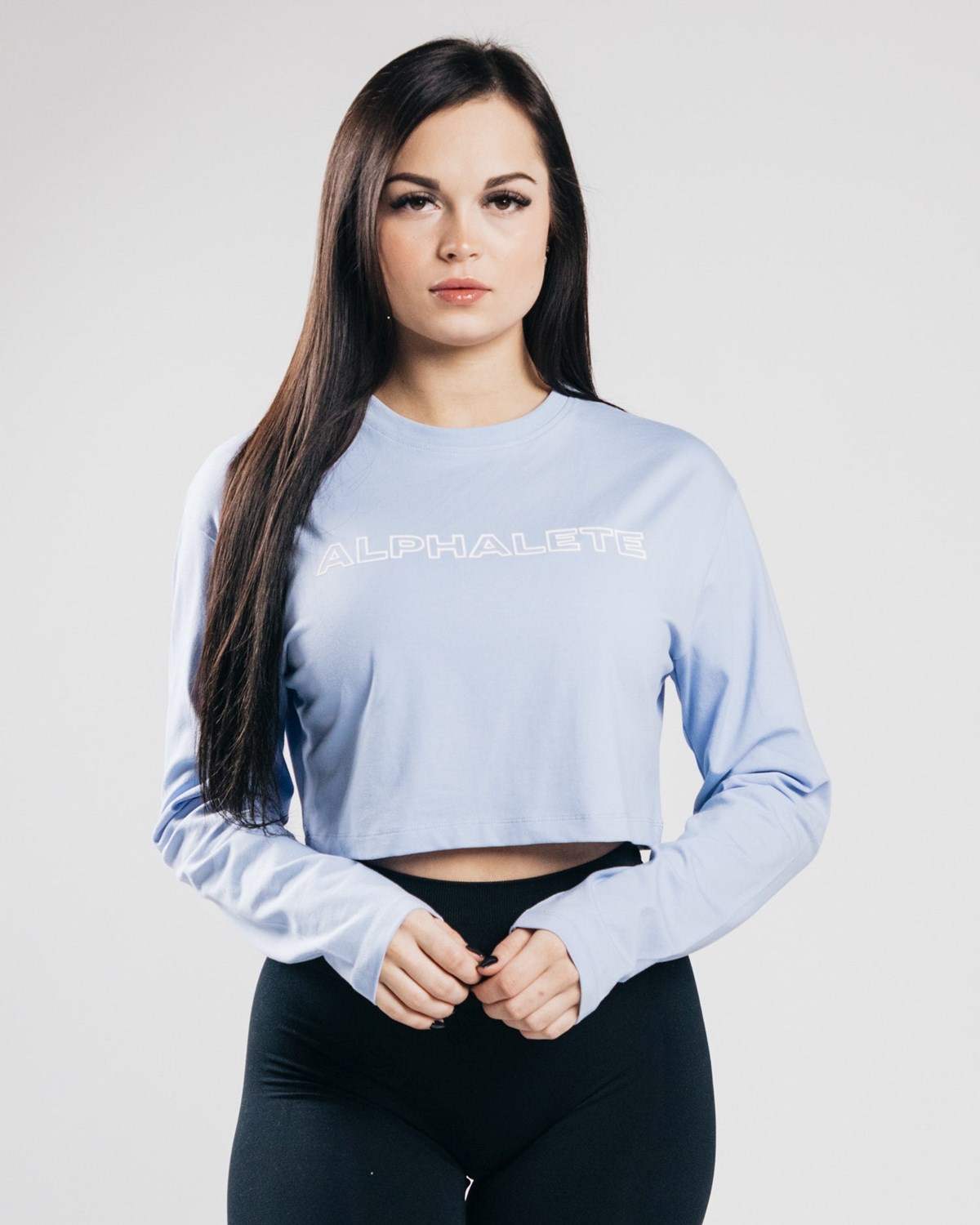 Alphalete Oversized Performance Long Sleeve Crop Blau | WQ9076541