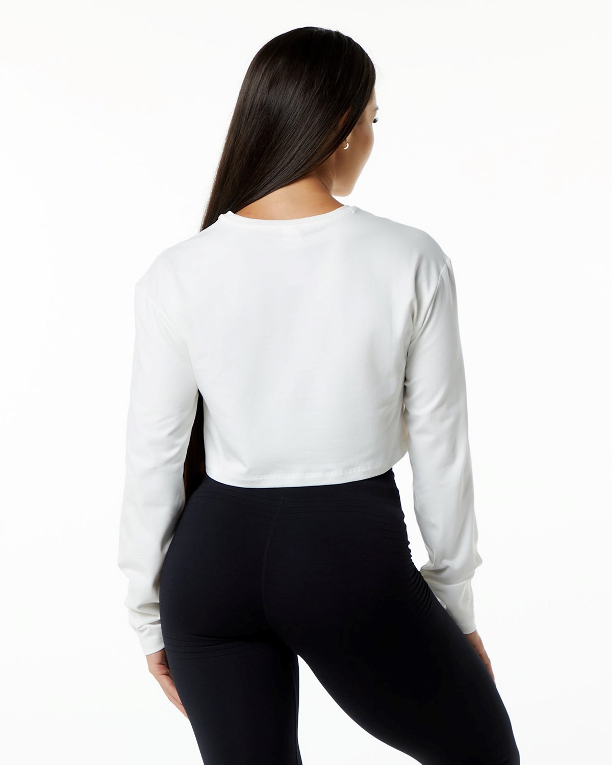 Alphalete Oversized Performance Long Sleeve Crop Weiß | XR9310682