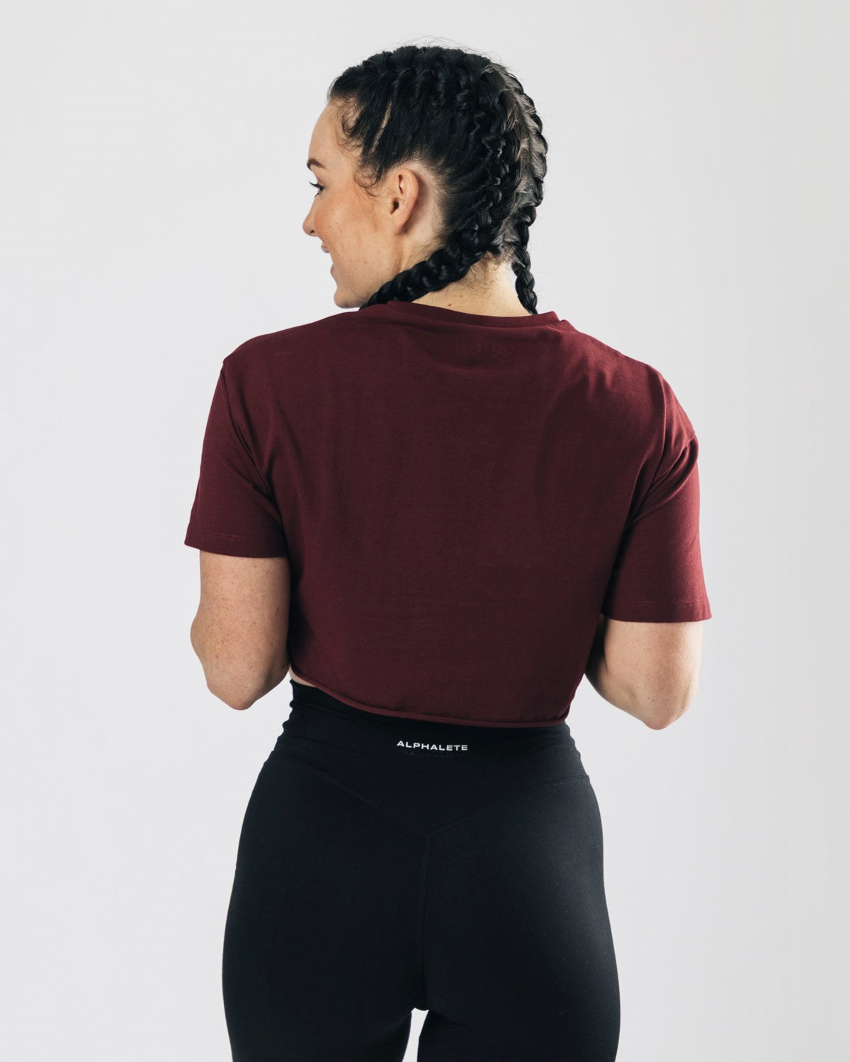 Alphalete Oversized Raw-Cut Kurzes Sleeve Crop Bordeaux | RS7412689