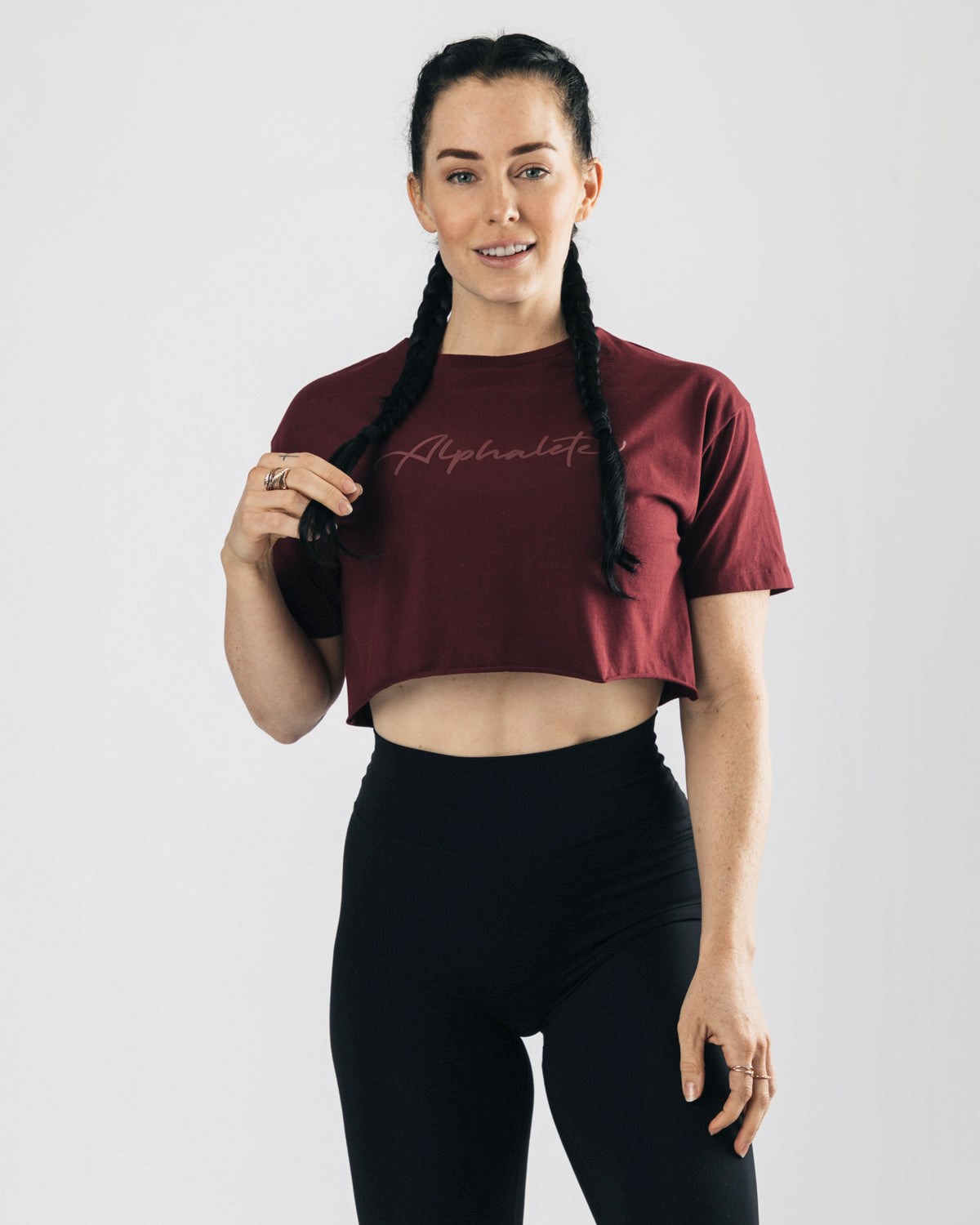 Alphalete Oversized Raw-Cut Kurzes Sleeve Crop Bordeaux | RS7412689