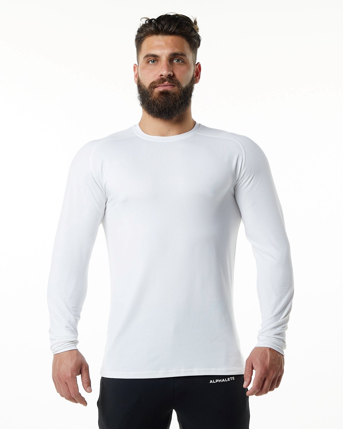 Alphalete Premium Epaulette Long Sleeve Tee Weiß | FZ0615392