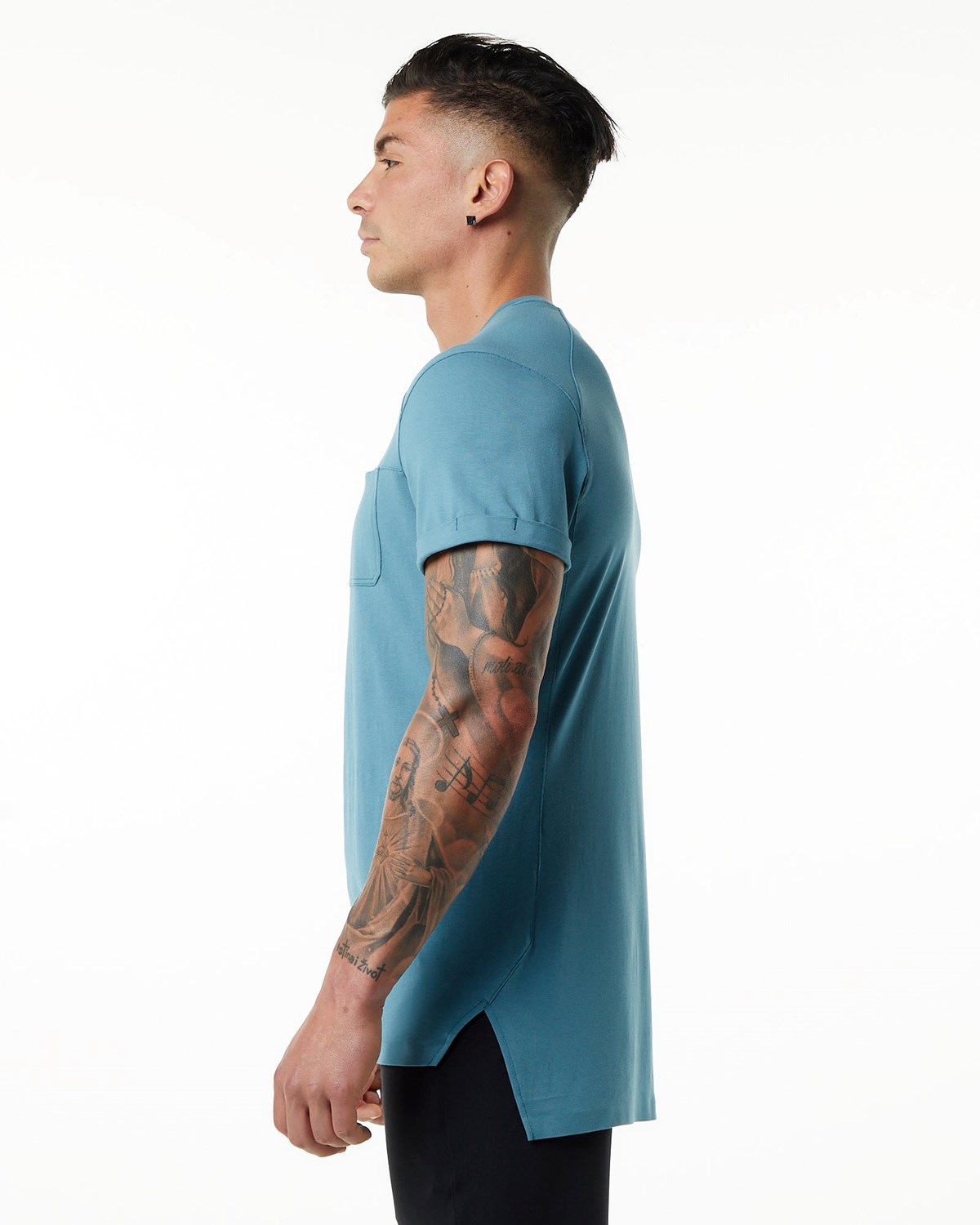 Alphalete Premium Kurzes Sleeve Pocket Tee Blau | CM7642139