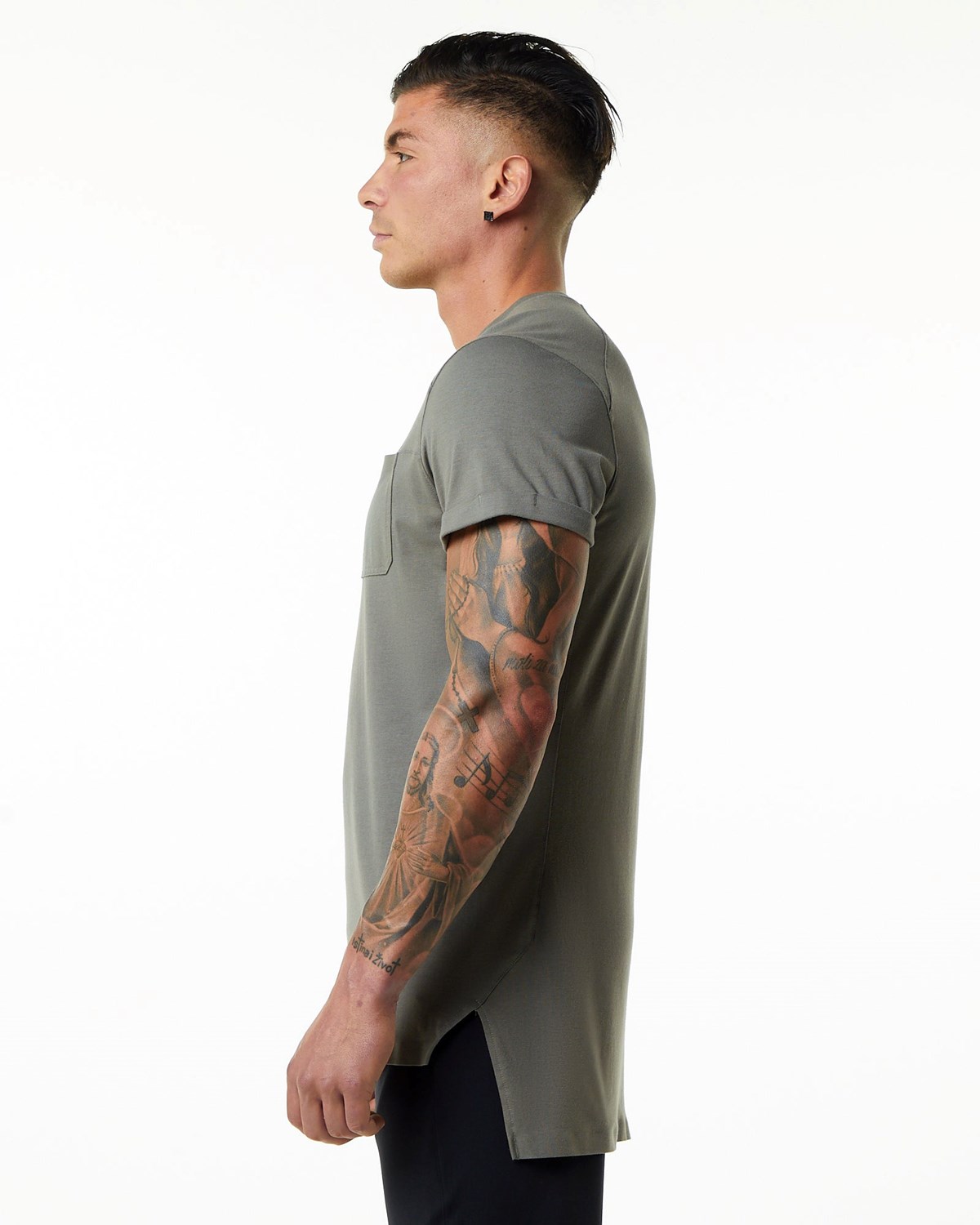 Alphalete Premium Kurzes Sleeve Pocket Tee Grau | XK2081946