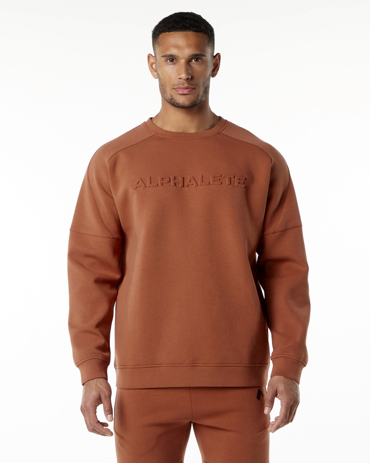 Alphalete Relaxed Interlock Knit Pullover Brick | HI3201495